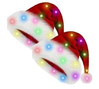 Santa Hat, LED Santa Hat, 2Pcs Soft Warm Light Up Christmas Blinking Cap with LED Light for Kids, 11x15in, No Battery
