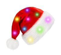 Santa Hat Light Up - Color-Changing Santa Hat, Plush Christmas Hat | Festive LED Santa Hat, Classic Holiday Partyy Hat, Light-Up Christmas Cosplay Hat, Christmas Accessories for Adults and Kids