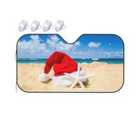 Santa Hat On The Beach And Starfish Printing Upgrade Car Windshield Sun Shade Protect Car From Sun Rays Heat Damage,Vehicle Accessories