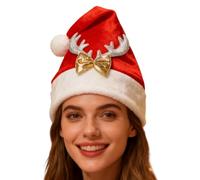 Santa Hat | Party Hat with Reindeer Antlers | Plush Christmas Hat for Men, for Women Boys Girls Young Teenagers Birthday Holiday New Year