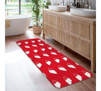 Santa Hat Runner Rug, Christmas Fanciful White Beard Red Background Christmas Red Low Pile Sponge Edge Binding Home Rectangle Carpet for Kitchen Bathroom Entryway Bedside Decor 2x6 Ft
