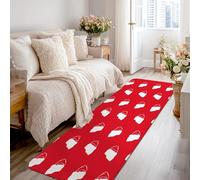 Santa Hat Runner Rug, Christmas Fanciful White Beard Red Background Christmas Red Non-Slip Aesthetic Rectangle Home Floor Carpet for Kitchen Bedside Entryway Hallway Decor 2x8 Ft