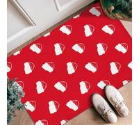 Santa Hat Runner Rug, Christmas Fanciful White Beard Red Background Christmas Red Non-Slip Doormat Accents Rug Fade Resistant for Kitchen Bathroom Entryway Bedside Decor 2x3 Ft