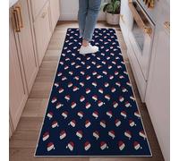 Santa Hat Runner Rug, Christmas Festive Snowflake Dot Christmas Navy Blue Non-Slip Indoor Rectangle Carpet Non Shedding for Kitchen Bedside Entryway Hallway Decor 2x6 Ft
