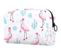 Santa Hat Skating Flamingoes with Cactus Tropical Leaves Cosmetic Bag for Women, Travel Toiletries Bags Large Makeup Handy Pouch Organiser Bag with Zipper