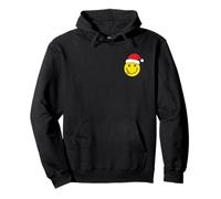 Santa Hat Smile Face X Eyes Happy Face Christmas Pocket Logo Pullover Hoodie