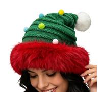Santa Hat Warm Thick Headwear with and Plush Trim | Christmas hat with bobble and plush trim for adults for men, girls, Christmas, New Year's Eve, party, photo