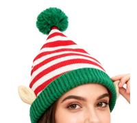 Santa Hats Adult - Festive Striped Headwear With Ear, Dwarf Santa Soft Hat, For Fun Outdoor Cosplay Party Holiday Family Gathering Festival Event Home Celebration