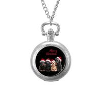 Santa Hats Dogs Christmas Men's Pocket & Fob Watches Silent Ticking Quartz Alloy Chain Watch for Daily Use Silver-Style