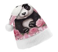 Santa Hats for Adult Panda Rose Flowers White Stripe Christmas Hats Holiday Xmas Hat Christmas Party Hat for Xmas Gifts New Year Festive Holiday Gifts Child