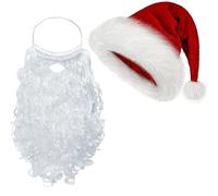 Santa Hats for Adults Christmas Hat and Santa Beard Set Red Velvet Comfort Classic Fur Holiday Xmas Hat for Christmas New Year Festive Party