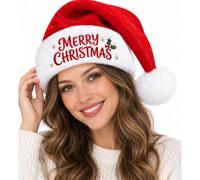 Santa Hats for Adults, Embroidered Plush Christmas Hats Unisex 58cm | Plush 58cm deluxe plush santa hat & xmas hats adult, ideal with christmas outfits for women and men at parties