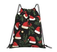 Santa Hats Holly Christmas String Bag Lightweight Sports Backpack Waterproof Gym Bag For Beach Women Travel 36X42Cm