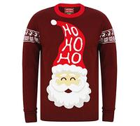 Santa Ho Ho Ho Motif Novelty Christmas Jumper in Claret - Merry Christmas - S