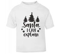 Santa I can Explain (Winter Trees) [XMAS22] Festive Quotes Short Sleeve Cotton Toddler t Shirt, 2-3 Years, White