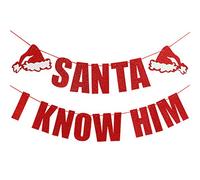 Santa I Know Him Banner Red Glitter - Buddy The Elf Party Supplies, Grinch Cutout, Buddy Elf Decorations, Christmas Party Decorations, Santa Cutout, Santa Face Cutout, Christmas Mantle Home Decor