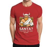 Santa I Thought You Said Sauna Viking Beer Beard Funny Men's T-Shirt, red, XXL