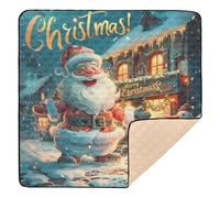 Santa in Front of Festive Christmas Shop诞老人插画_批次5_4 Large Stylish Baby Playmat for Indoor Outdoor One-Piecing Baby Kick Crawling Mat for Newborns Babies Infants Toddlers, 50'' x 50''