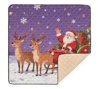 Santa in Sleigh Waving Cute Foldable Baby Play Mat for Indoor Outdoor Portable Tummy Time Mat for Babies Infants Toddlers, 50'' x 50''