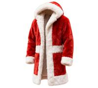 Santa Jacket Red Velvet Christmas Costume for Men Red Hooded Cape Santa Coat Plush Lining Long Sleeve Longline Soft Warm Fluffy Festival Holiday Party Xmas Winter Cardigan