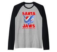 Santa Jaws shark Christmas funny design Raglan Baseball Tee