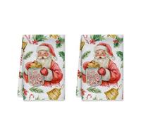 Santa Kitchen Towels, Christmas Festive Candy Cane Holly Xmas Red Absorbent Soft Dish Towels for Kitchen Drying Holiday Decoration 16x24 Inch (Set of 2)