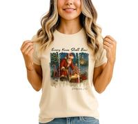 Santa Kneeling Baby Jesus Every Knee Shall Bow Philippians 2:10 Womens Graphic T-Shirt Religious Christmas Nativity Tee M (12-14)