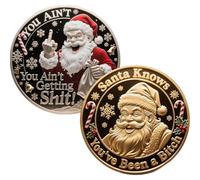 Santa Knows You've Been a Bitch Coin, Santa Knows Naughty List Coin, You Ain't Getting Shit Coin, Exquisitely Funny Merry Fucking Christmas Challenge Coins, Unique Santa Decorations Gift (2pcs,A+B)