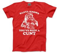 Santa Knows You've Been A Cu*t Retro Funny Christmas Xmas T-Shirt Adult Christmas Top Offensive Joke Humor Sarcastic NSFW Rude XL Red