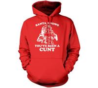 Santa Knows You've Been A Cu*t Retro Funny Christmas Xmas - Unisex Hoodie - Adult Christmas Top Offensive Joke Humor Sarcastic NSFW Rude L red