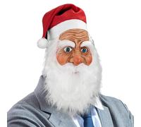 Santa Latex Face Mask - Professional Realistic Full Overhead Christmas Mask with Integrated Face Contours | Complete Santa Face Mask Including Natural White Beard and