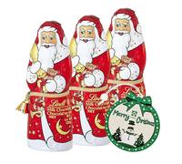 Santa Lindt Chocolates for Stocking Fillers - Pack of 3 x 125g Milk Chocolate Santa Claus Figure, Christmas Chocolate with Topline Tree Ornament. Great Christmas Gifts for Kids