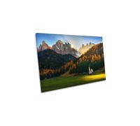 Santa Maddalena Italy Mountains Church Canvas Wall Art Picture Print CanvasGeeks Multi W24 inch x H16 inch x D20mm