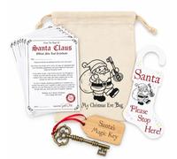 Santa Magic Key Set for Kids with Christmas Eve Bag & 10 Santa Letters | Includes 10 A6 Nice List certificates on 300gsm card, a 20 x 25cm drawstring bag and a 20cm stocking door hanger.