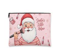 Santa Makeup Bag, Cute Santa'S Little Helper Cosmetic Travel Pouch for Women, Portable Small Canvas Zipper Organizer, Holiday Skincare Toiletry Bag, Peach, 7x9 Inch, Santa
