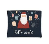 Santa Makeup Bag, Hello Winter Cute Cosmetic Travel Pouch for Women, Portable Small Zipper Organizer, Holiday Skincare Toiletry Bag, Navy, 7x9 Inch