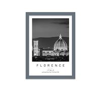Santa Maria Del Fiore Travel Print Florence Wall art Black and white Poster A4 Print in Grey frame 24.5 X 33cm (9.6x13inch)