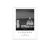 Santa Maria Del Fiore Travel Print Florence Wall art Black and white Poster A4 Print in White frame 24.5 X 33cm (9.6x13inch)