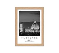 Santa Maria Del Fiore Travel Print Florence Wall art Black and white Poster A5 Print in Oak Effect frame 20 X 24.5cm (7x9.6inch)