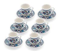 SANTA MARLA Turkish Coffee Cups Set of 6 with Saucers & Holders - Ceramic Dishwasher Safe, Keep Warm - Patterned Turkish Espresso Cups Set for Home and Office (Set of 6)