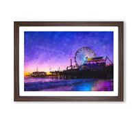 Santa Monica Pier Fairground Framed Wall Art Print A2 Walnut