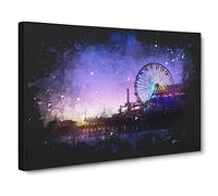 Santa Monica Pier Fairground Paint Splash Canvas Print | Gallery Wrapped 30mm Frame Wall Art | 20x14 inches | Ready to Hang | Modern Christmas Picture | Living Room Bedroom Lounge Office