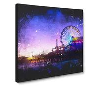 Santa Monica Pier Fairground Paint Splash Canvas Print | Gallery Wrapped 30mm Frame Wall Art | 20x20 inches | Ready to Hang | Modern Christmas Picture | Living Room Bedroom Lounge Office