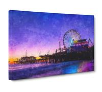 Santa Monica Pier Fairground Painting Modern Art Canvas Wall Art Print Ready to Hang, Framed Picture for Living Room Bedroom Home Office Décor, 24x16 Inch (60x40 cm)