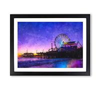 Santa Monica Pier Fairground Painting Modern Art Framed Print | A2 Black Framed Wall Art | Ready to Hang | Modern Historical Picture | Living Room Bedroom Lounge Office