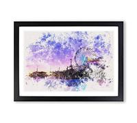 Santa Monica Pier Fairground Watercolour Framed Print | A2 Black Framed Wall Art | Ready to Hang | Modern Historical Picture | Living Room Bedroom Lounge Office