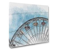 Santa Monica Pier Ferris Wheel Canvas Print | Gallery Wrapped 30mm Frame Wall Art | 20x20 inches | Ready to Hang | Abstract Christmas Picture | Living Room Bedroom Lounge Office