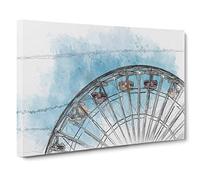 Santa Monica Pier Ferris Wheel Canvas Print | Gallery Wrapped 30mm Frame Wall Art | 30x20 inches | Ready to Hang | Abstract Christmas Picture | Living Room Bedroom Lounge Office