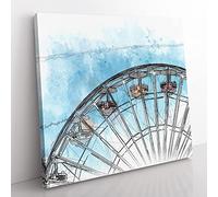 Santa Monica Pier Ferris Wheel in Abstract Modern Canvas Wall Art Print Ready to Hang, Framed Picture for Living Room Bedroom Home Office Décor, 35x35 cm (14x14 Inch)