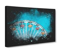 Santa Monica Pier Ferris Wheel Paint Splash Canvas Print | Gallery Wrapped 30mm Frame Wall Art | 20x14 inches | Ready to Hang | Modern Christmas Picture | Living Room Bedroom Lounge Office